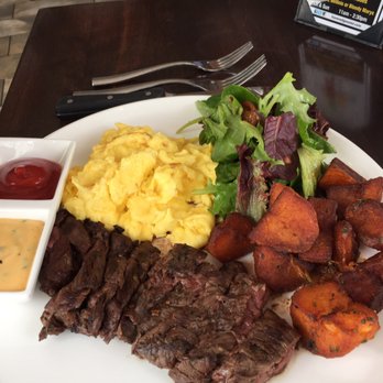 HAVEN Riverfront Restaurant & Bar - Steak & eggs with salad and deliciously crispy potatoes - New American Near Me - Edgewater, New Jersey HAVEN Riverfront Restaurant & Bar - Steak & eggs with salad and deliciously crispy potatoes - New American Near Me - Edgewater, New Jersey