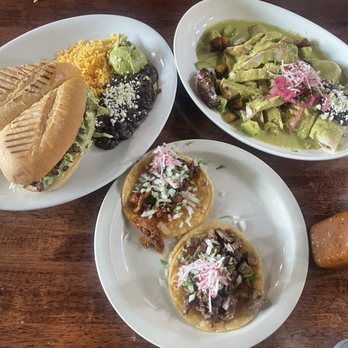5 Rabanitos - (left to right) Carne Asada Torta ,  Tacos (Carne Asada & barbacoa) , pechuga de pollo - Mexican Near Me - Chicago, Illinois