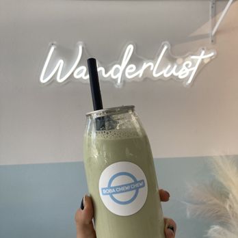 Boba Chew Chew - Matcha Milk Tea (50% sweet, no ice, mini boba) - Coffee & Tea Near Me - Walnut, California