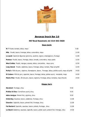 Menu photo 1 Bonanza Snack-Bar 2.0 Montreal, QC Menu photo 1 Bonanza Snack-Bar 2.0 Montreal, QC