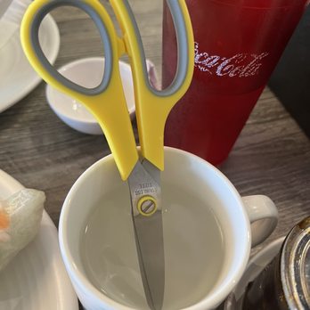 Pho Bro - Server brought us a pair of scissors to cut down the food for our toddler, dipped in a cup of hot water, what a great service! - Vietnamese Near Me - Rowland Heights, California