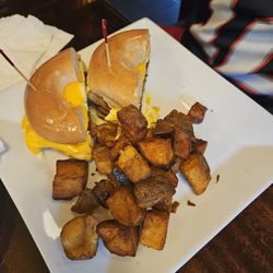 The Irish Bank - Good Morning Sandwich - BEC on a toasted bagel with home fries