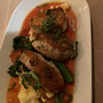 Town Hall - Fresh Catch - wahoo fish, polenta, broccolini and tomato sauce - New American Near Me - Jacksonville, Florida Town Hall - Fresh Catch - wahoo fish, polenta, broccolini and tomato sauce - New American Near Me - Jacksonville, Florida