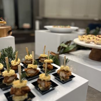 Food Simply - Mini chicken and waffles at a Christmas party - Personal Chefs Near Me Food Simply - Mini chicken and waffles at a Christmas party - Personal Chefs Near Me