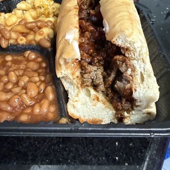 Emerys BBQ - BBQ (Tri Tip) Sandwich Meal w/baked beans and Mac & cheese - Barbeque Near Me - Stockton, California Emerys BBQ - BBQ (Tri Tip) Sandwich Meal w/baked beans and Mac & cheese - Barbeque Near Me - Stockton, California