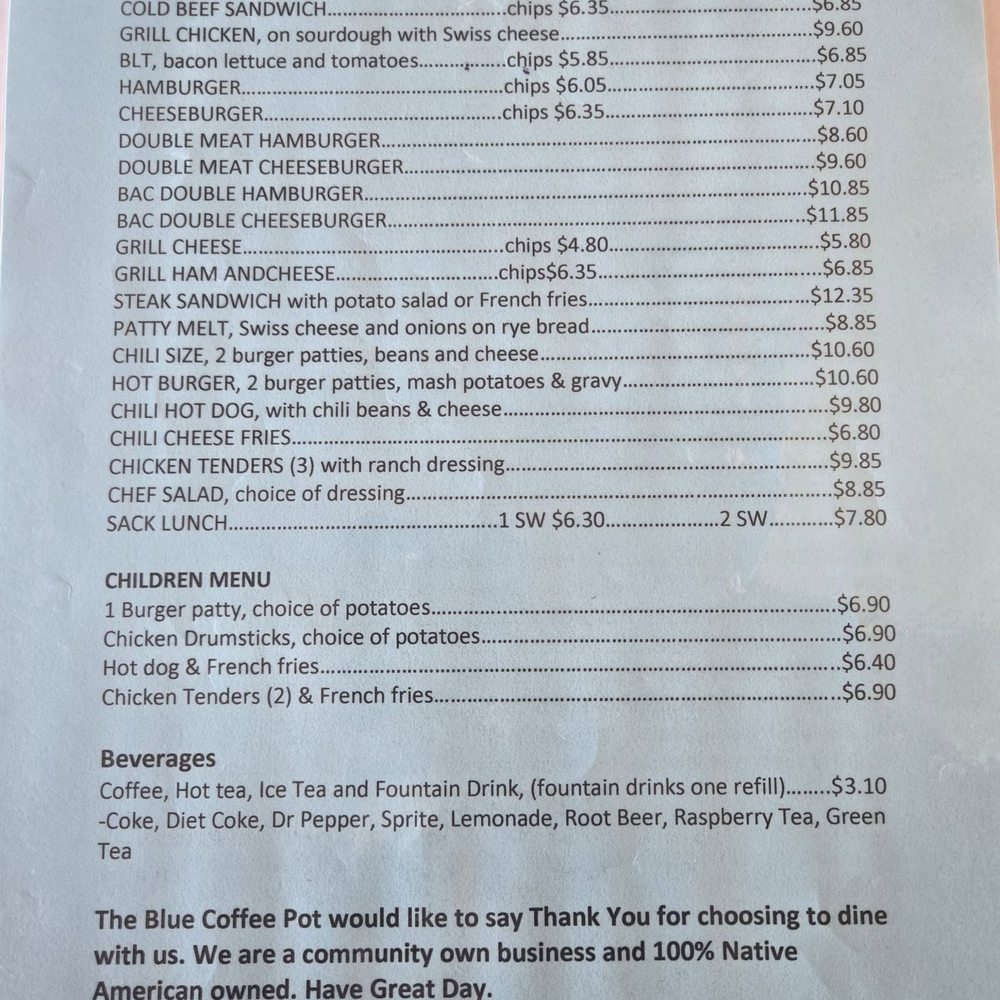 Back of dinner and lunch menu Back of dinner and lunch menu
