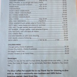 Back of dinner and lunch menu