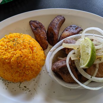 Latin American Cafe - Yellow rice, Sweet fried plantains and pork - Cuban Near Me - Ocala, Florida