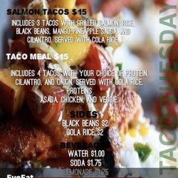 Today's menu.  Salmon jerk tacos were grilled and filled with delicious salmon!