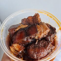 Nicely shellacked pork belly  - like "meat candy" lol...yummy!