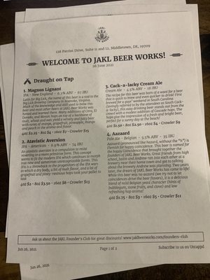 Menu photo 1 JAKL Beer Works Middletown, DE Menu photo 1 JAKL Beer Works Middletown, DE