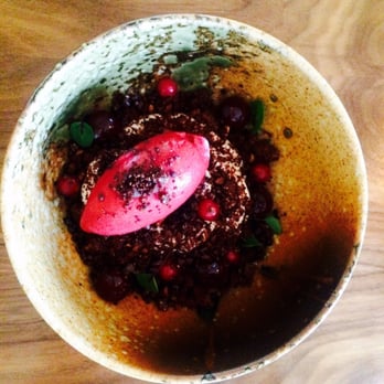 The Pig's Ear - Chocolate , hazelnuts, cherry and black currant sorbet - Bistros Near Me - Dublin, D The Pig's Ear - Chocolate , hazelnuts, cherry and black currant sorbet - Bistros Near Me - Dublin, D