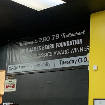 Pho 79 Restaurant - Banner on winning 2019 James Beard America's Classic Award (Nov 2024) - Vietnamese Near Me - Westminster, California Pho 79 Restaurant - Banner on winning 2019 James Beard America's Classic Award (Nov 2024) - Vietnamese Near Me - Westminster, California