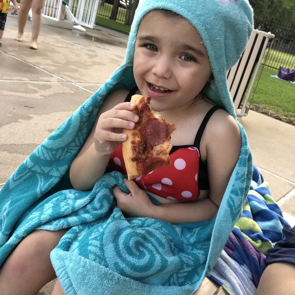 Cat Hollow Pool - Pizza by the pool for opening night! So much fun - Swimming Pools Near Me - Round Rock, Texas