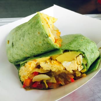Sven's Cafe - Farm Fresh Breakfast Burrito - Eggs with sauteed peppers, onions, mushrooms, tomatoes, spinach and cheese in a spinach wrap. - Food Trucks Near Me - Marietta, Pennsylvania Sven's Cafe - Farm Fresh Breakfast Burrito - Eggs with sauteed peppers, onions, mushrooms, tomatoes, spinach and cheese in a spinach wrap. - Food Trucks Near Me - Marietta, Pennsylvania