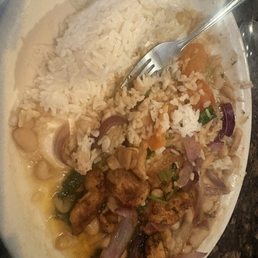 The chicken was undercooked and bland. Also the passionfruit was watered down. The chicken was undercooked and bland. Also the passionfruit was watered down.