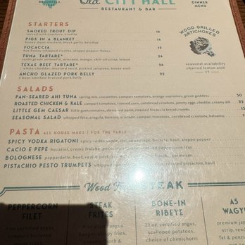Old City Hall - Most of the menu, didn't mean to cut off the bottom set of main courses - American Near Me - New Braunfels, Texas Old City Hall - Most of the menu, didn't mean to cut off the bottom set of main courses - American Near Me - New Braunfels, Texas