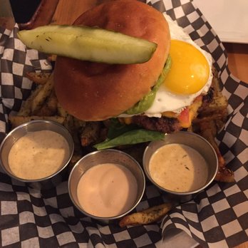 The Ship - Special burger with an egg. Garlic fries. - Seafood Near Me - Hamilton, Ontario
