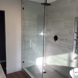 Glass panel for our new shower. Glass panel for our new shower.