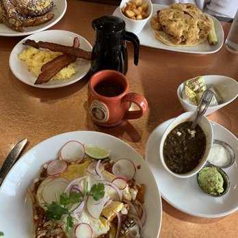 Another Broken Egg Cafe - Chilaquiles with black beans. Chicken fried sandwich and waffles (can't remember the name) - Breakfast & Brunch Near Me - Houston, Texas