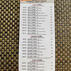 Minami sushi - Newmarket - Lunch menu