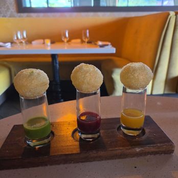 Feringhee - Modern Indian Cuisine - Pani puri shots from the Anniversary Dinner Experience Tasting prix fixe menu - Indian Near Me - Chandler, Arizona