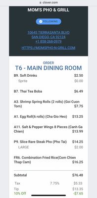 Menu photo 5 Mom's Pho & Grill San Diego, CA Menu photo 5 Mom's Pho & Grill San Diego, CA