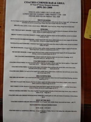 Menu photo 8 Coach's Corner Newport, KY