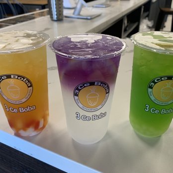 3Ce Boba - Peach party, purple fusionade, grasshopper. These were soooo good! - Coffee & Tea Near Me - Madera, California