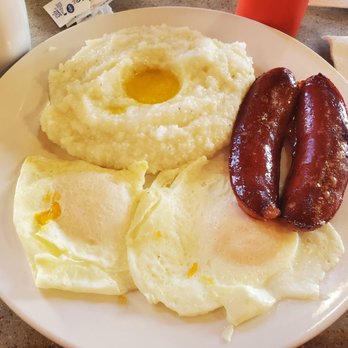 South Macon Diner - Eggs over easy with a side of link sausage and plain grits - Diners Near Me - Macon, Georgia South Macon Diner - Eggs over easy with a side of link sausage and plain grits - Diners Near Me - Macon, Georgia