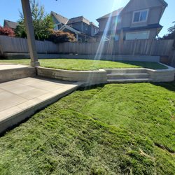 Terraform Construction - new sod with allan block walls, stairs and patio