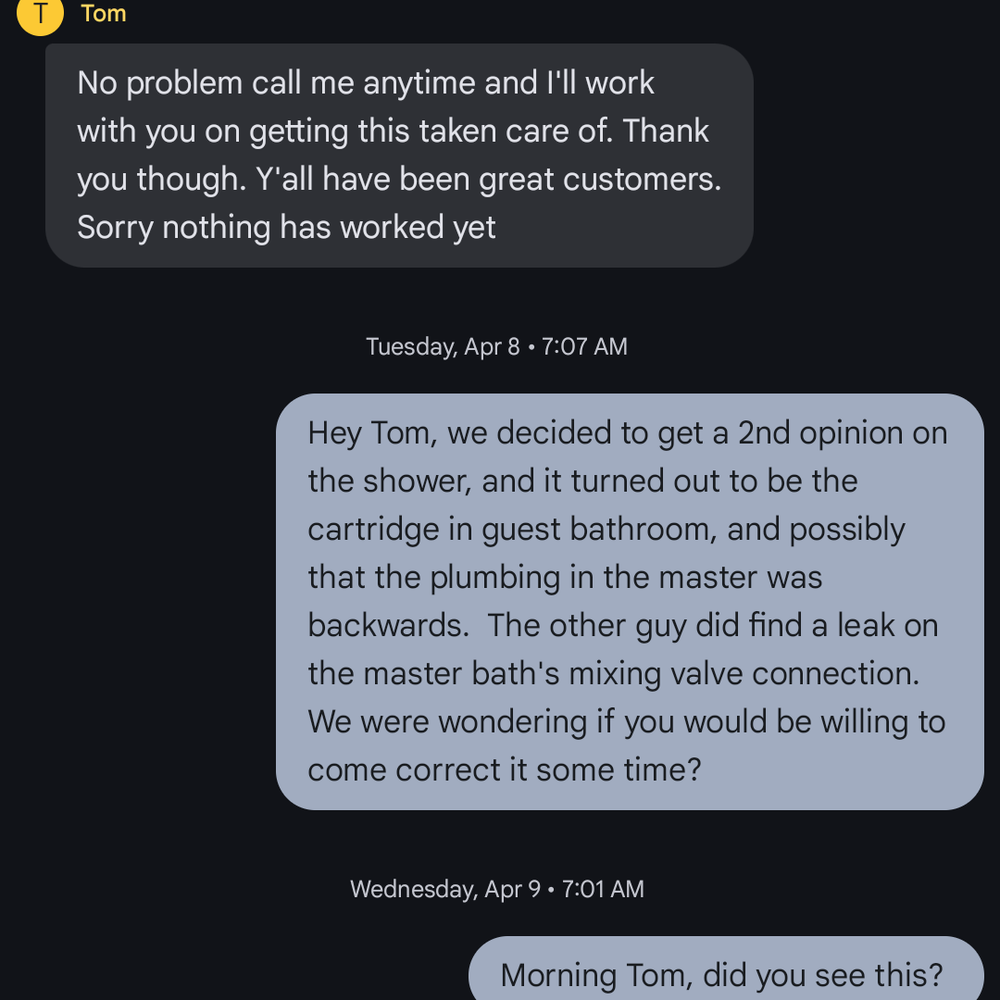 United Drain and Sewer - Tom begins ignoring me when I tell him another plumber solved the issue, and found an error in his work. - Plumbing Near Me United Drain and Sewer - Tom begins ignoring me when I tell him another plumber solved the issue, and found an error in his work. - Plumbing Near Me