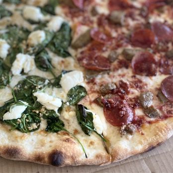 Buonasera - Spinach and ricotta + pepperoni and sausage - Pizza Near Me - Del Mar, California Buonasera - Spinach and ricotta + pepperoni and sausage - Pizza Near Me - Del Mar, California