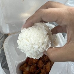 Spicy General Chicken was very good but rice ball was bland and not cooked right
