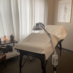 Treatment room with heat lamps