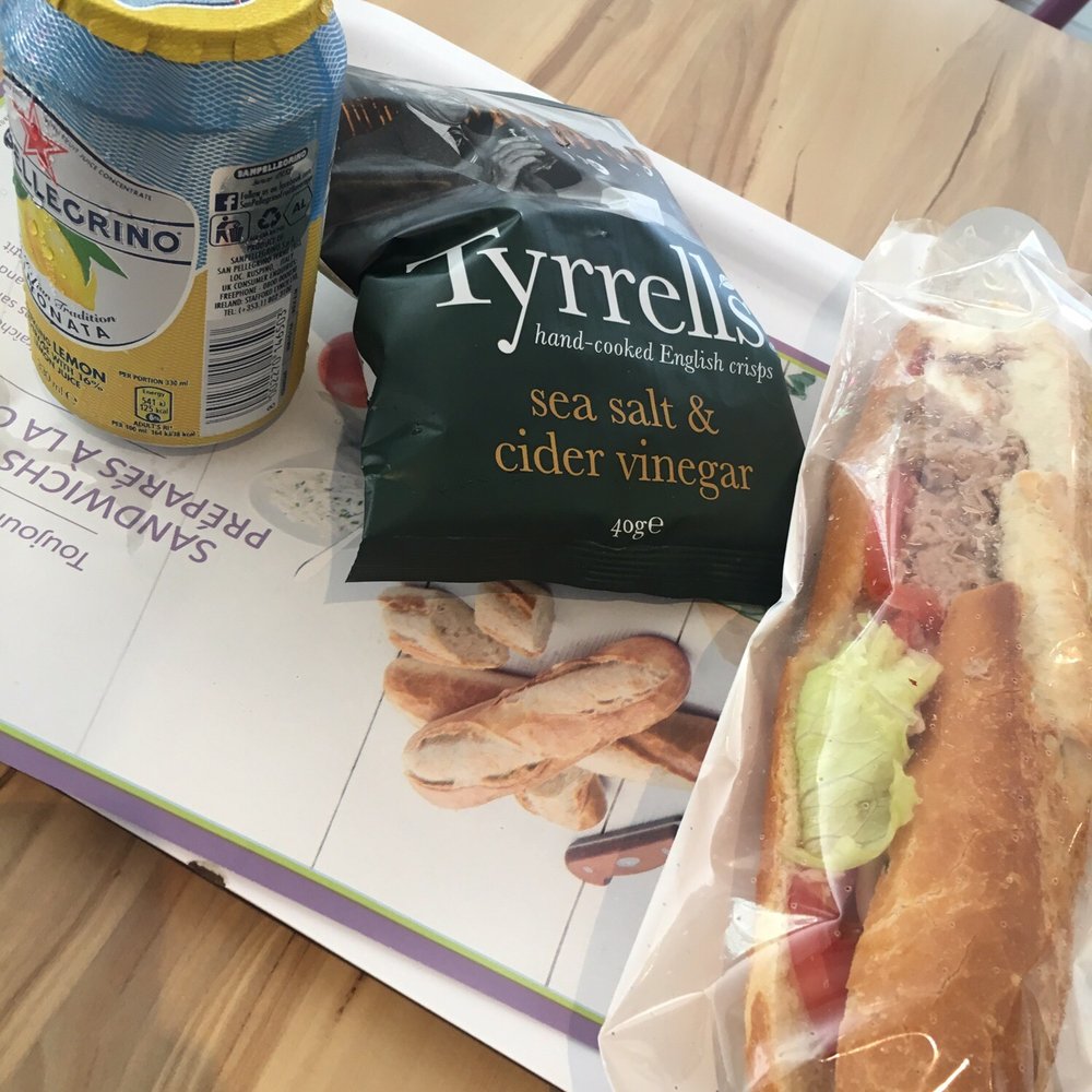 Student special with The tuna baguette. Student special with The tuna baguette.