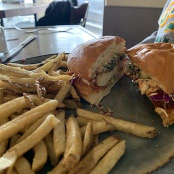 Cork & Plough - Thai Chicken Sandwich With French Fries. - Wine Bars Near Me - King City, California