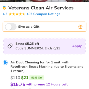 Veterans Clean Air Services - the groupon that is STILL avaiable online - Air Duct Cleaning Near Me