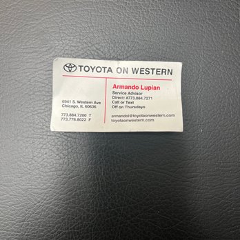 Toyota On Western - Service Advisor business card - Car Dealers Near Me - Chicago, Illinois Toyota On Western - Service Advisor business card - Car Dealers Near Me - Chicago, Illinois