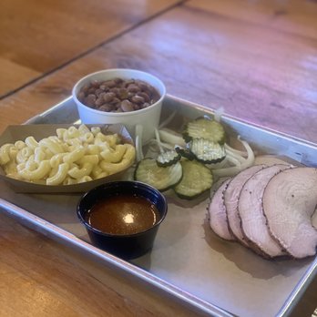 Stiles Switch BBQ & Brew - 1 Meat plate with Turkey Breast, Mac & Cheese, and Pinto Beans - Barbeque Near Me - Austin, Texas Stiles Switch BBQ & Brew - 1 Meat plate with Turkey Breast, Mac & Cheese, and Pinto Beans - Barbeque Near Me - Austin, Texas