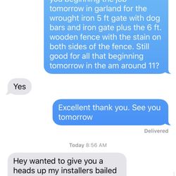 Smith Fence Installation - Dirk cancelling last minute on a job he agreed to a week prior?????
