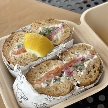 Boil & Bake - Santa Monica on an everything bagel - Bagels Near Me - Costa Mesa, California