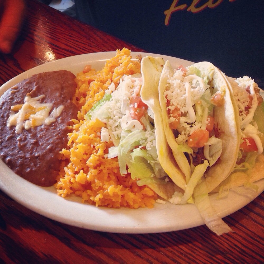 Border Grill Fresh-Mex - Carnita tacos and Shredded Chicken taco with Mexican Rice and Refried Beans - Tacos Near Me - Orlando, Florida Border Grill Fresh-Mex - Carnita tacos and Shredded Chicken taco with Mexican Rice and Refried Beans - Tacos Near Me - Orlando, Florida
