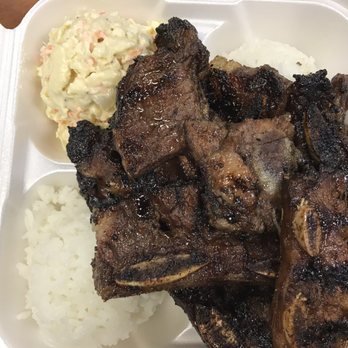 Matiki Island BBQ - #6 chicken and kalbi plate with macaroni salad. $12 - Hawaiian Near Me - Anaheim, California