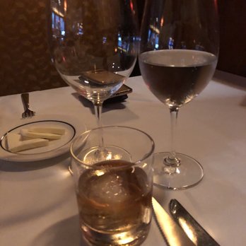 Frankie's The Steakhouse - Basil Hayden with a big rock, pellegrino and wine on the way - Steakhouses Near Me - Duluth, Georgia