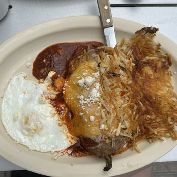 Luna’s Cafe - Chile relleno special with a fried egg and hash browns - incredible. - Burgers Near Me - Santa Barbara, California