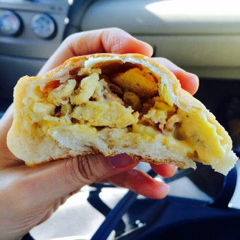 River Oaks Donuts - Cross section of egg bacon and cheese kolache - Donuts Near Me - Houston, Texas River Oaks Donuts - Cross section of egg bacon and cheese kolache - Donuts Near Me - Houston, Texas