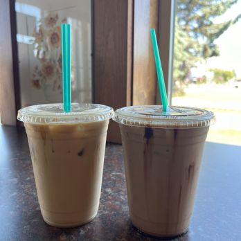 Roseberry Coffee and Goods - Caramel macchiato on the left, mocha on the right - Coffee & Tea Near Me - Donnelly, Idaho