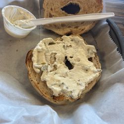 Everything bagel toasted with jalapeño cream cheese