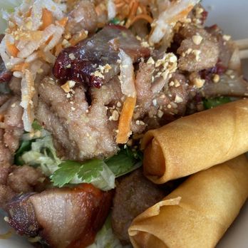Vietnam House - Bowl that has noodles , lettuce, shrimp , pork and chicken, and spring rolls ! - Vietnamese Near Me - Myrtle Beach, South Carolina